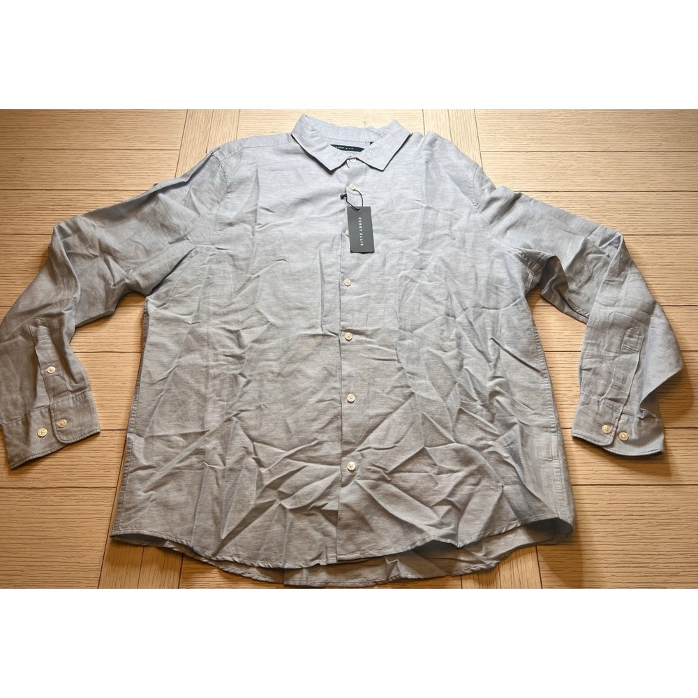NWT Perry Ellis Untucked Linen Long‎ Sleeve Button Down Men's Shirt XXL Classic
